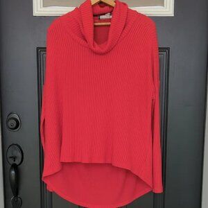 Anthropologie Saturday Sunday red ribbed cowl neck oversized sweater size XS